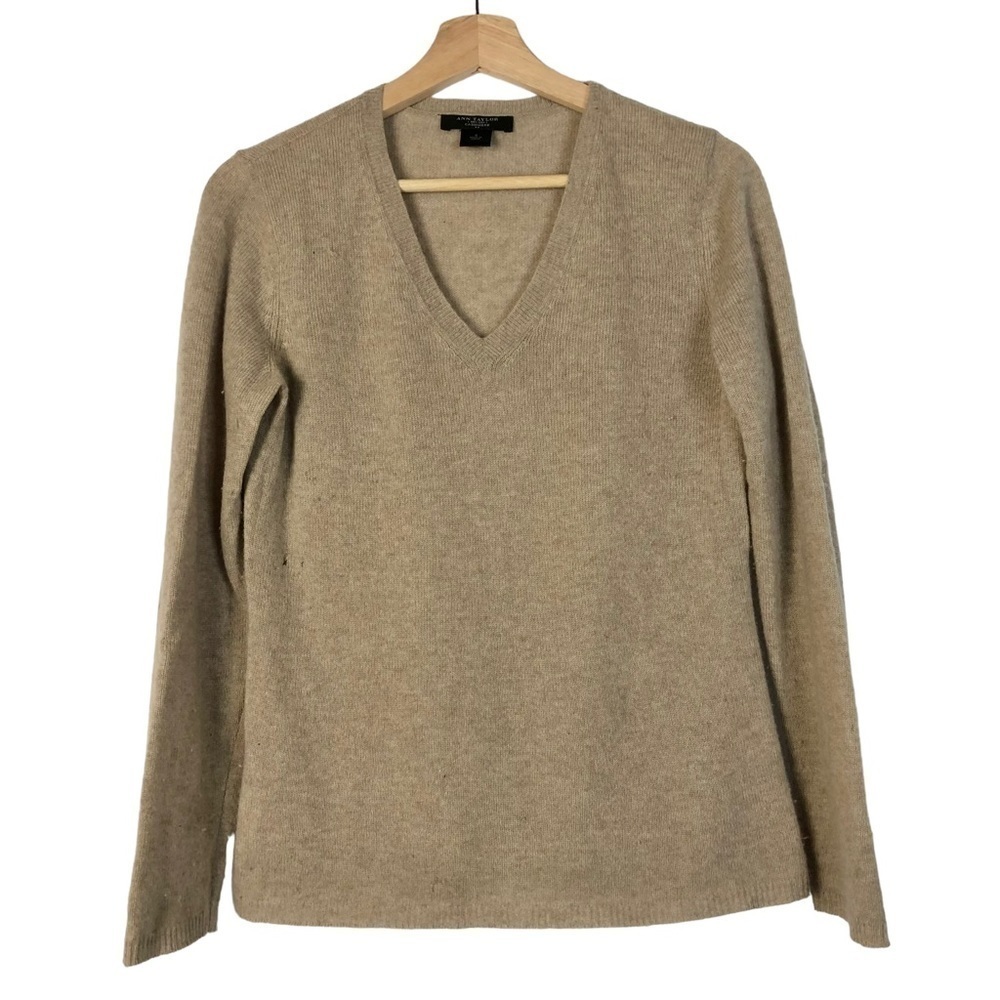 Ann‎ Taylor Light Brown Cashmere V-Neck Sweater S